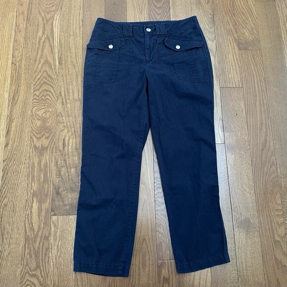 LAUREN RALPH LAUREN Capri Pants Size 4 Navy Blue Silver Buttons Y2K - Picture 1 of 6